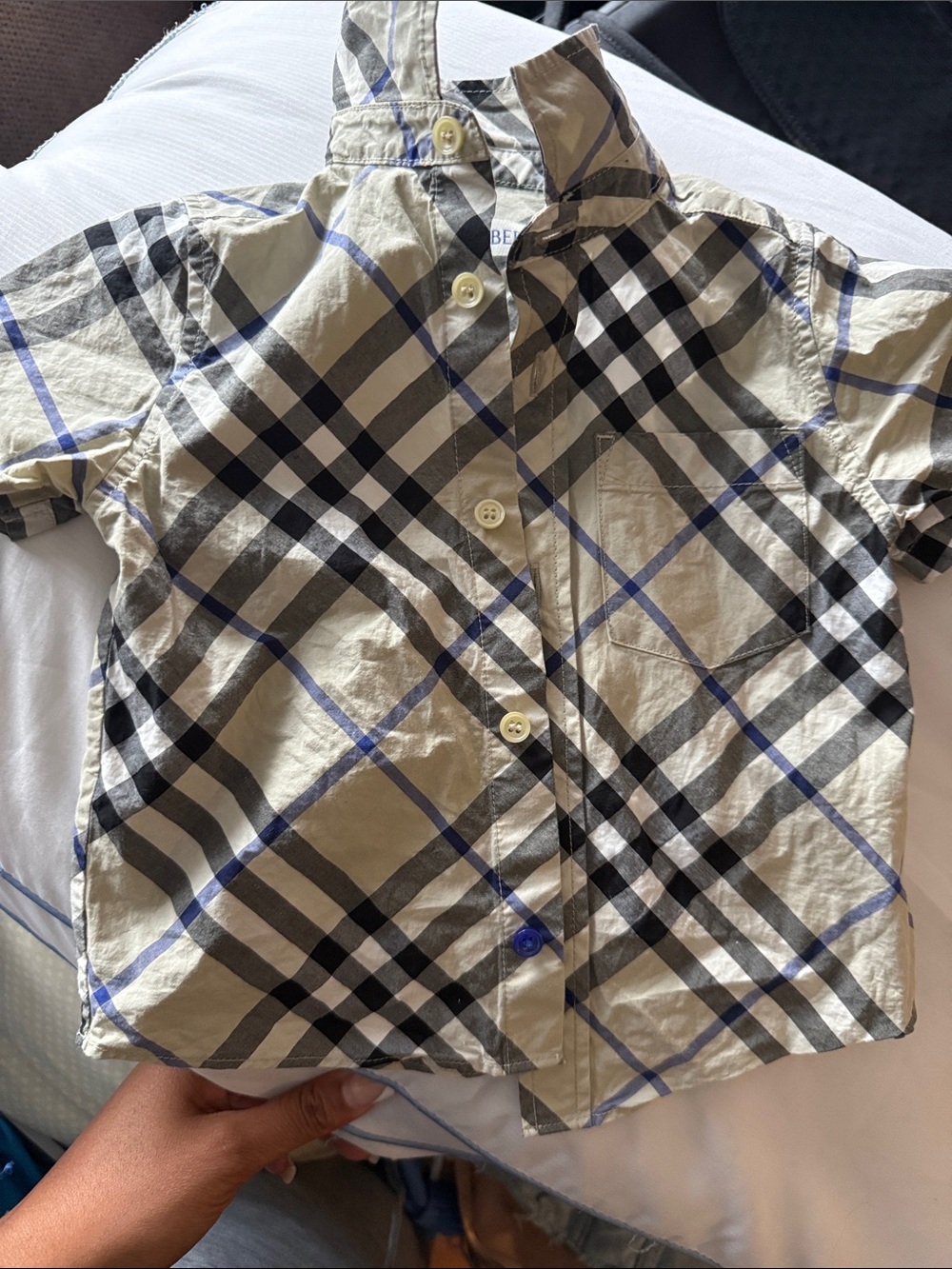 Burberry Kids Tan Plaid Button-Front Shirt with Navy Accents